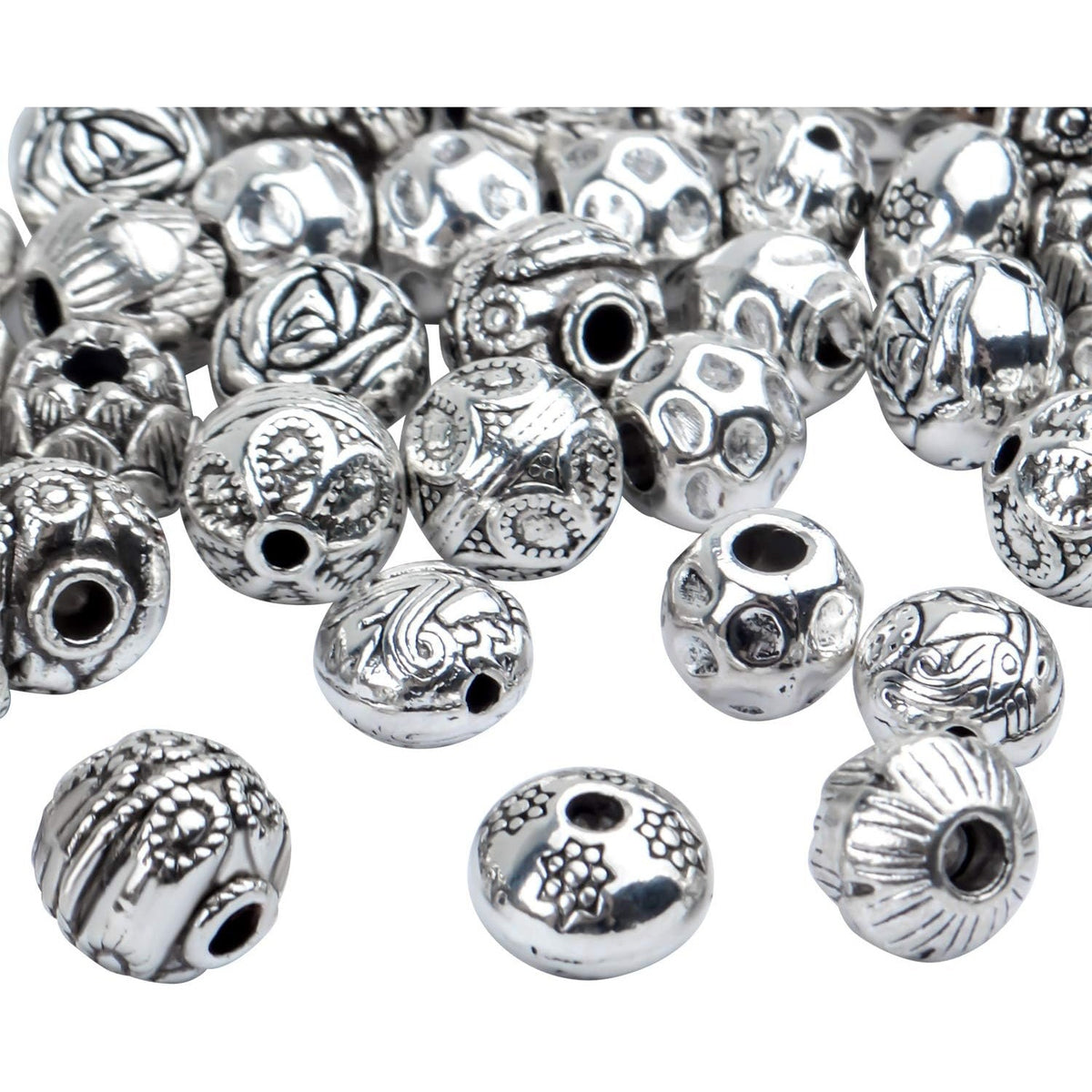 100g (About 40-60pcs) Antique Silver Spacer Beads Small Round Tibetan Loose Beads for Bracelet Necklace Jewelry Making,8-12mm