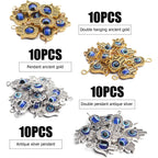 Hamsa Hand Beads Charms, 40pcs Antique Blue Evil Eye Beads Fashion Connectors Pendants Fatima Symbol Charms for DIY Necklace Bracelet Jewelry Making