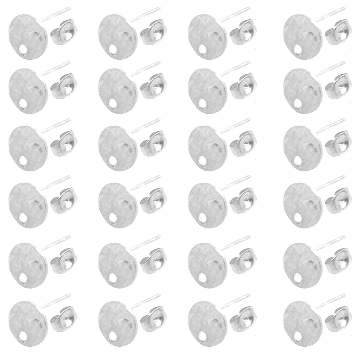 24pcs 3 Sizes Textured Blank Flat Round Stud Earring Findings Stainless Steel Earring Posts with Loop and 24pcs Butterfly Earring Backs for DIY Jewelry Making, 2 Colors