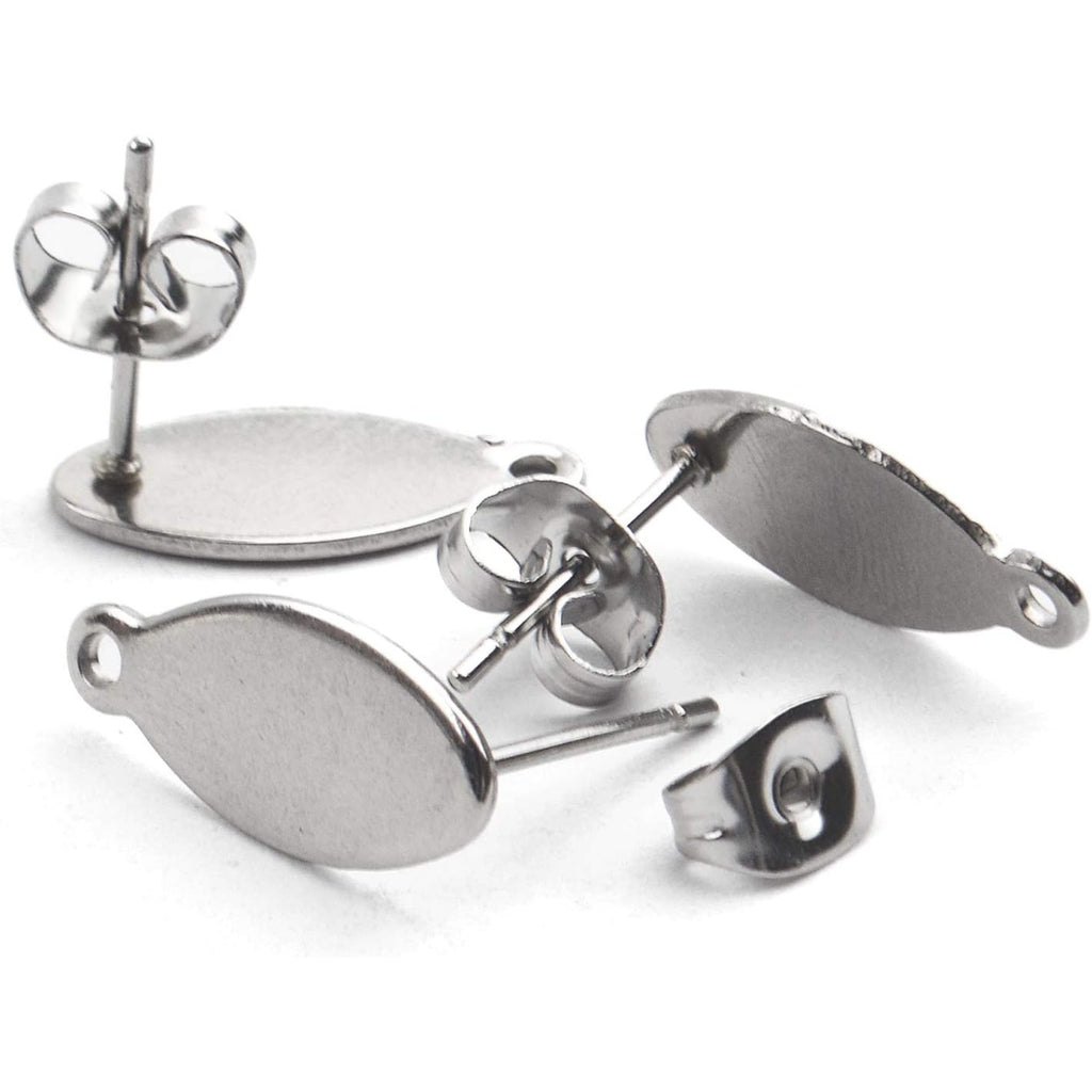 Stud Earring Findings - 20pcs Stainless Steel Oval Studs Blank Post with Loop and 20pcs Butterfly Backs for Making