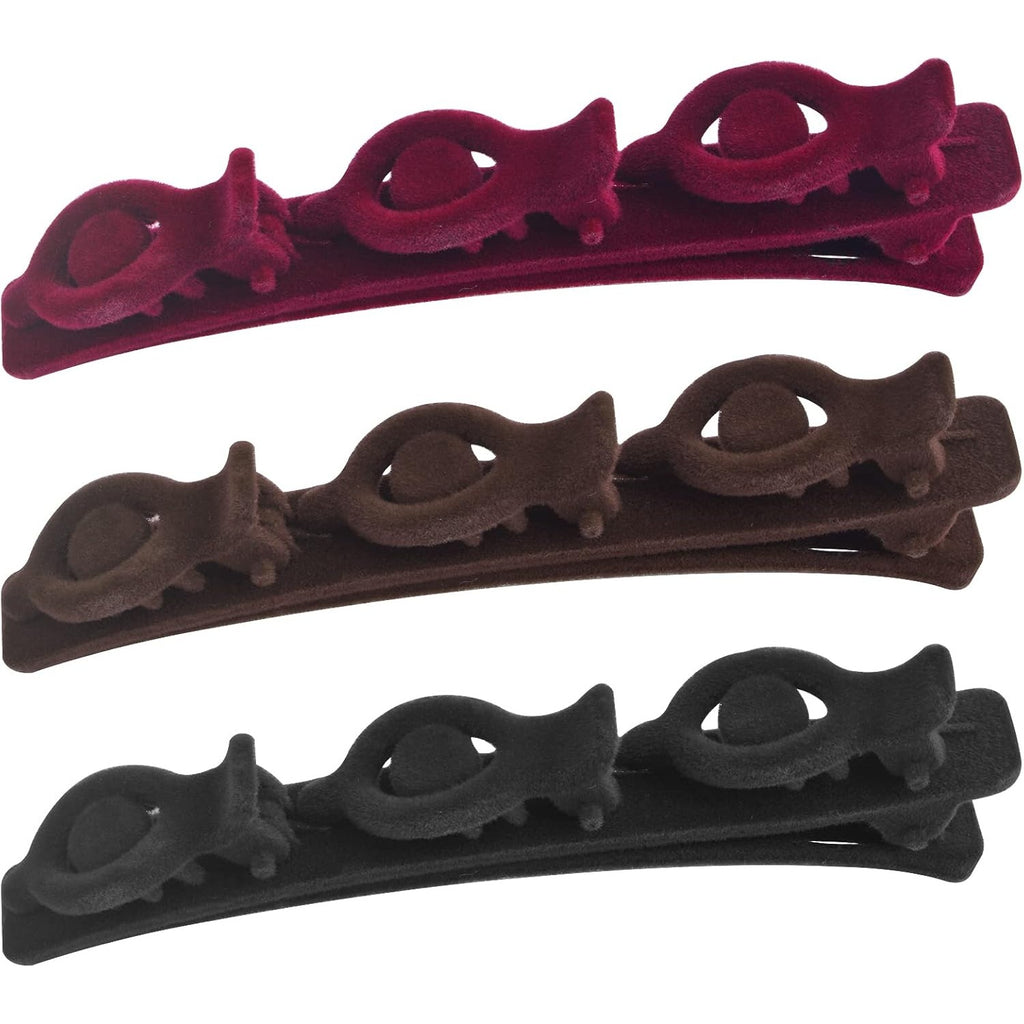 6pcs Double Retro Layer Twist Plait Hair Clips Flocking Texture Braided Hair Clips Woven Hairpin Barrettes with 3 Small Clips on Top for Women Girls Hair Styling, 3 Colors