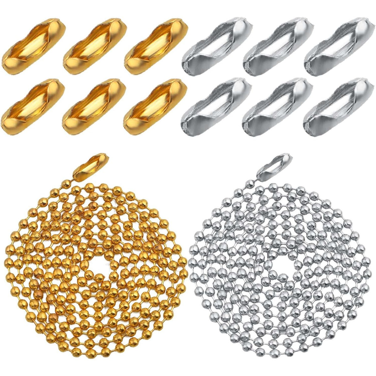 20pcs 2 mm Diameter Metal 65 cm Long Ball Bead Chains Dog Tag Chains and 60pcs Bead Connector Clasps with a Plastic Box for DIY Necklace Jewelry Making Crafting, 2 Colors