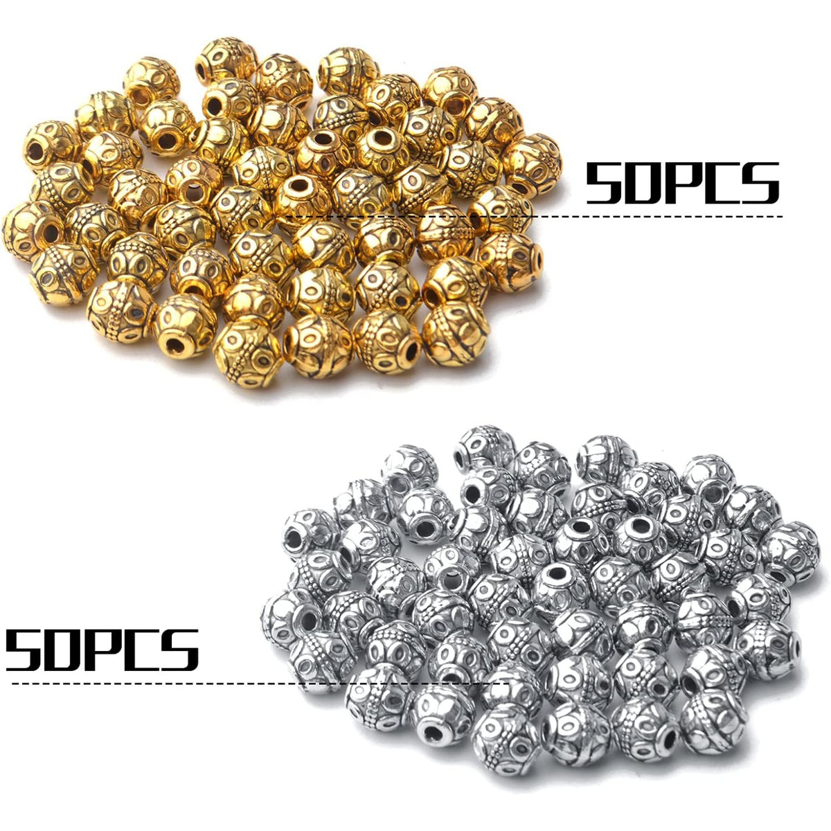 100pcs 8mm Tibetan Alloy Beads Spacers European Style Bicone Beads Oval Loose Spacers Jewelry Bead Charms DIY for Necklace Earring Bracelet Jewelry Making Supplies