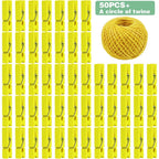 50pcs Wooden Photo Clips Clothespins Utility Pictures Paper Peg Pin Craft Clips and 50m Jute Twine for Home School Handmade Decoration(Yellow)