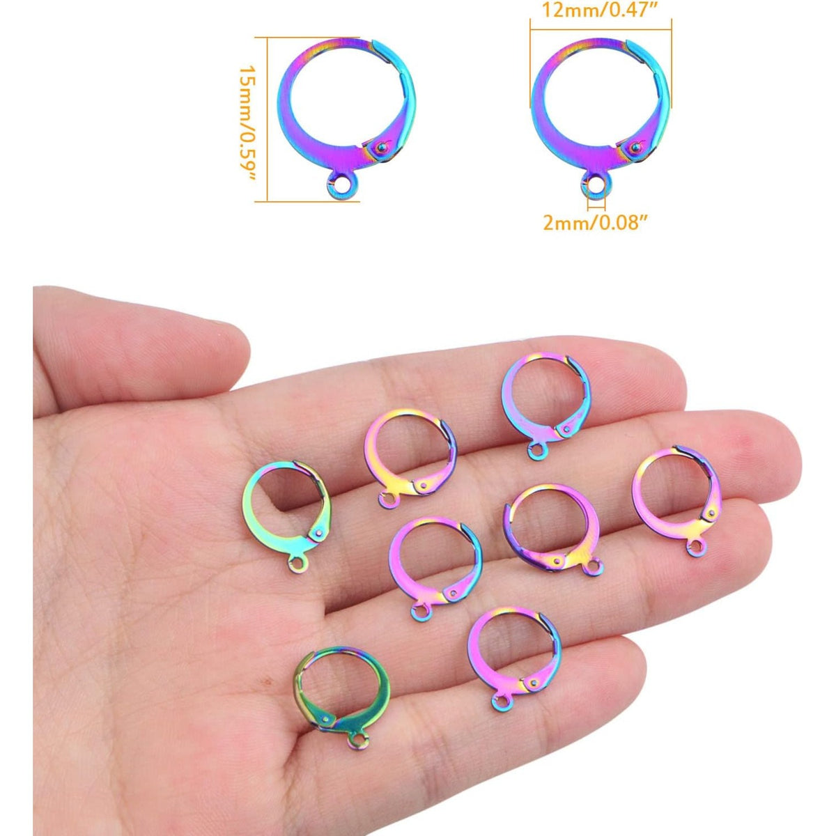 50pcs Stainless Steel Leverback Earring Hooks Round French Lever Back Earwires Hooks with Loop Earring Findings for DIY Dangle Jewelry Making Supplies, Rainbow Color