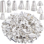 100 Gram (About 110-150pcs) Mixed Styles Cone Bead Caps Tibetan Alloy Flower Spacer Bead Caps Tassel End Caps for DIY Bracelet Necklace Jewelry Craft Making, Bright Silver