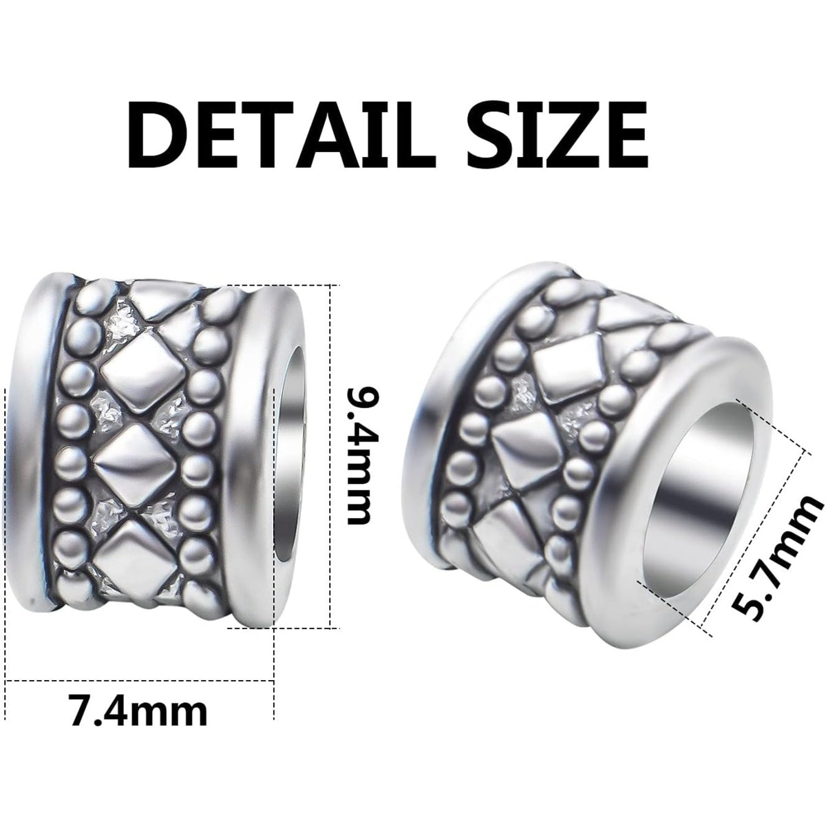 50pcs Antique Silver Large Hole Spacer Beads Tibetan Alloy Column Spacers Tube Bead Spacers Rondelle Loose Beads Charm Beads for Jewelry DIY Bracelet Crafts Making,Hole: 5.7mm