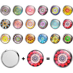 Printed Glass Cabochons, 50pcs 18 Styles Kaleidoscope Pattern Flatback Glass Dome Cabochons Gems (12mm) with 10pcs Silver Stud Earring Blanks and 10pcs Clear Earring Backs for Jewelry Making