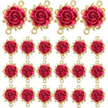 20pcs KC Golden Plated Red Rose Charms Connectors Alloy Lovely 3D Roseflower Shape Dangle Pendants with Double Holes for DIY Necklaces Earrings Jewelry Making Valentine's Gifts