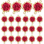 20pcs KC Golden Plated Red Rose Charms Connectors Alloy Lovely 3D Roseflower Shape Dangle Pendants with Double Holes for DIY Necklaces Earrings Jewelry Making Valentine's Gifts