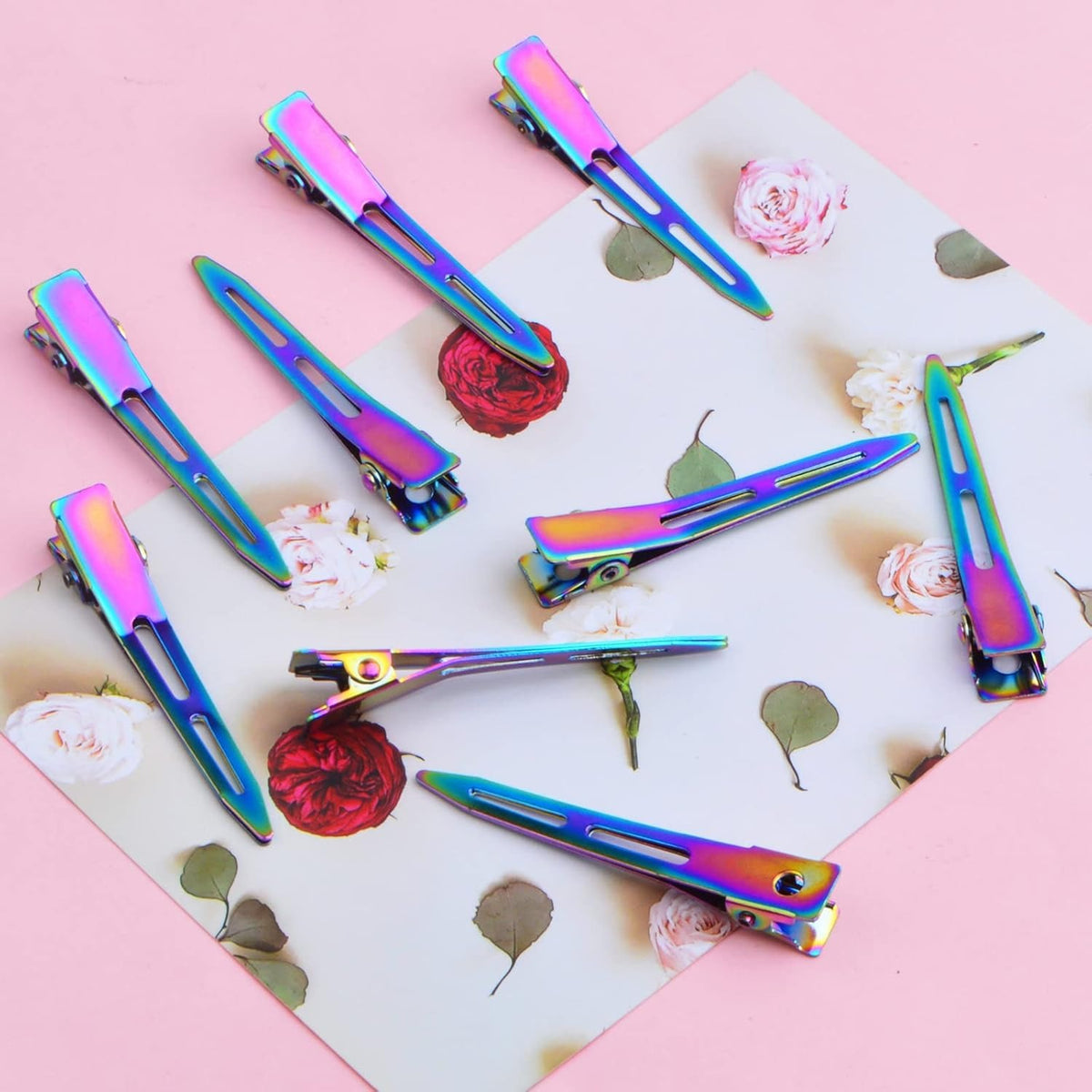 10pcs 5.6 cm/2.2 inches Metal Alligator Hair Clips Single Prong Curl Hairpins Dread Lock Section Hair Clips DIY Accessories for Hairdressing Salon Hair Extensions, Rainbow Color
