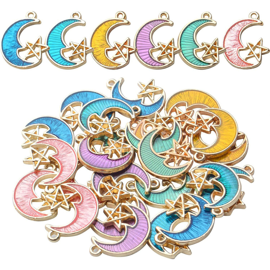 24pcs Enamel Moon Star Charms Celestial Charms Pendants Crafts Supplies for DIY Earring Necklace Bracelet Jewelry Making Accessories,6 Colors