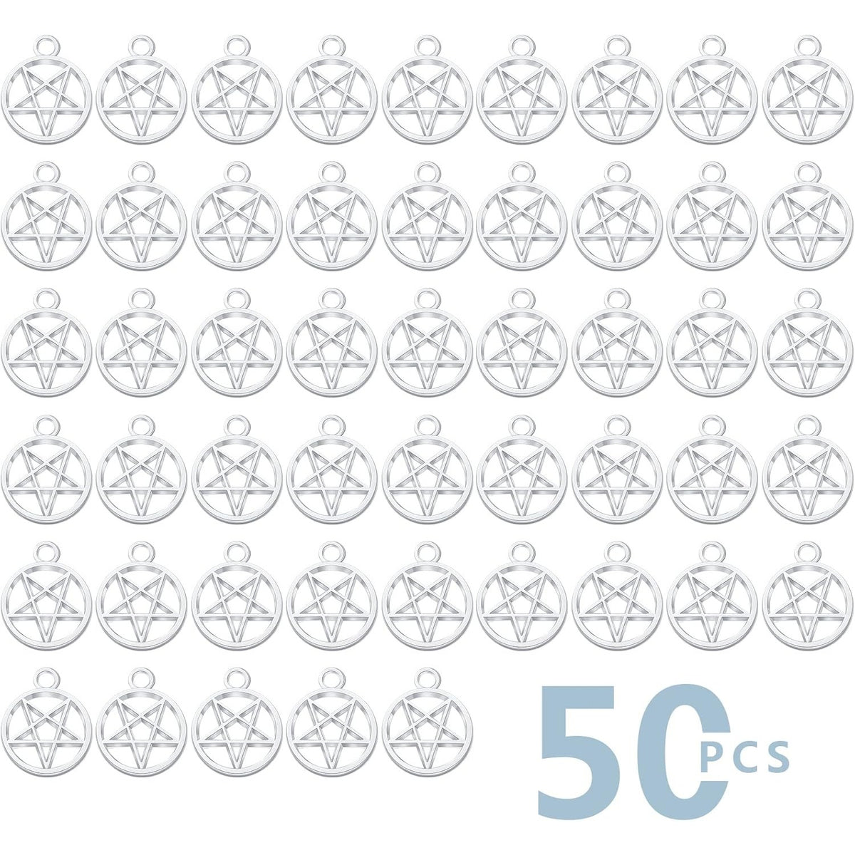 50pcs Silver Pentacle Star Charms Alloy Star Pentagram Pendants Protection Lucky Pentacle Charms Jewelry Making Accessory for DIY Crafts Necklaces Bracelets Earrings