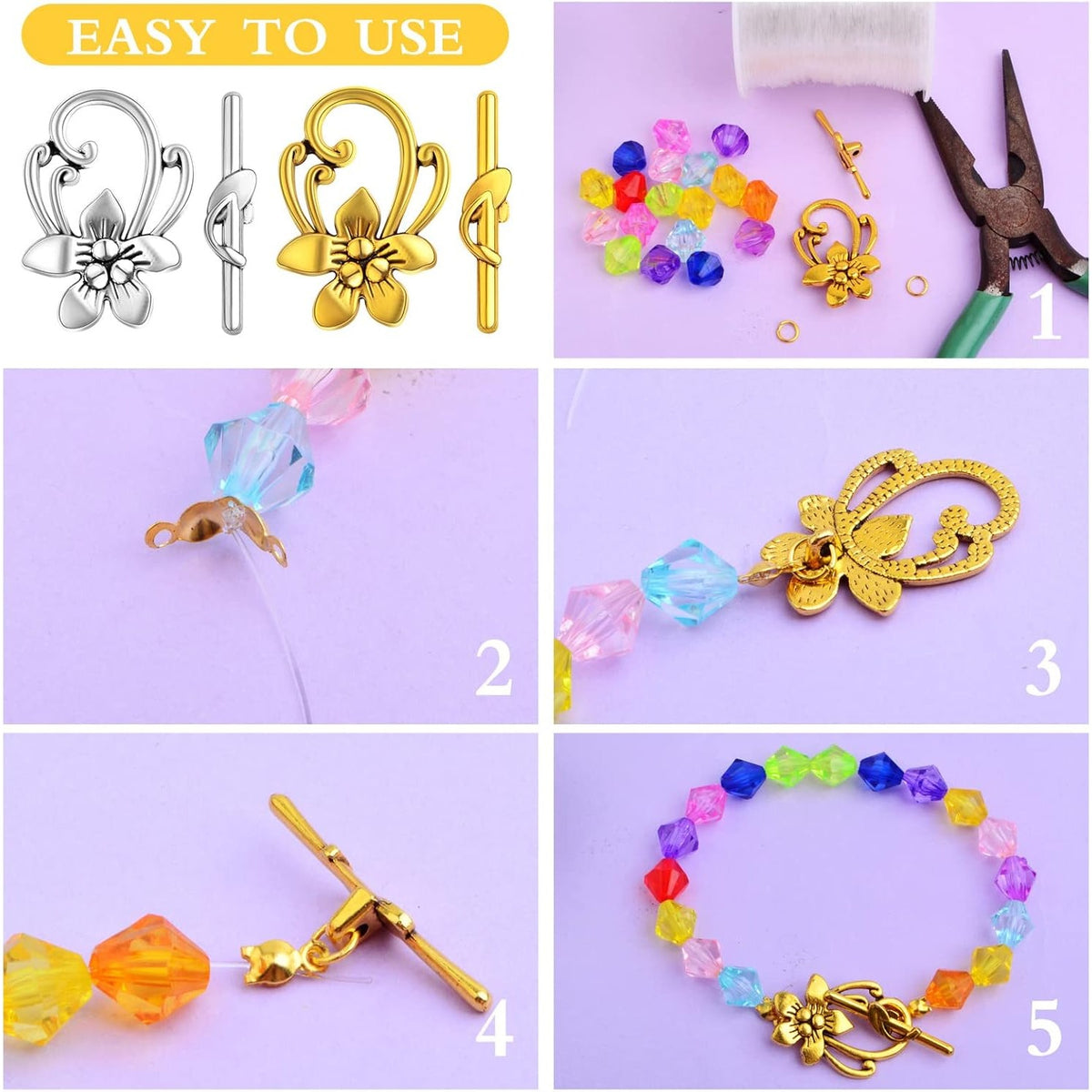 20 Sets Butterfly Bracelet Toggle Clasps T-Bar End Tibetan Closure Filled Fastener Hook Toggle Connectors for DIY Necklace Jewelry Craft Making, 2 Colors