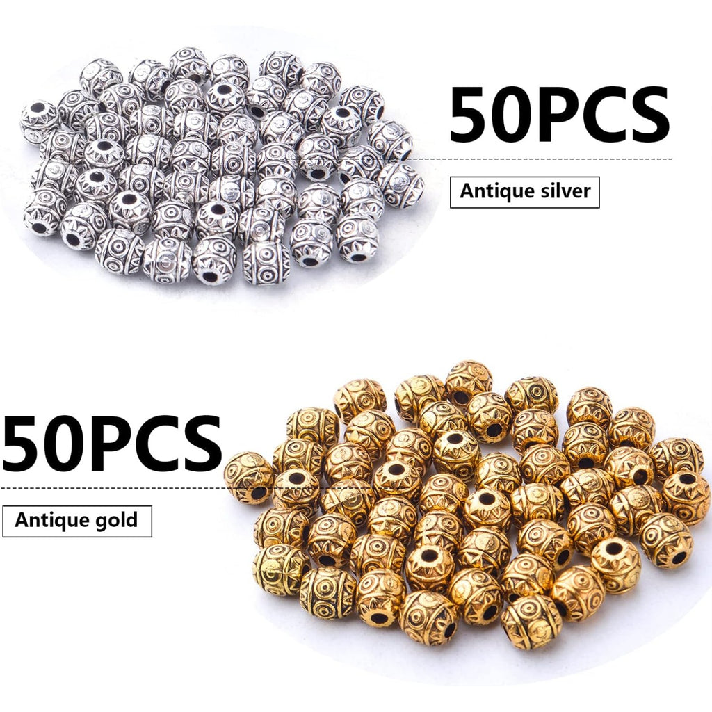 100pcs Barrel Spacer Beads Alloy Tibetan Beads Spacers Flower Spacer Bead Loose Beads Spacer Charm Beads for Jewelry DIY Bracelet Making and Crafting Accessory