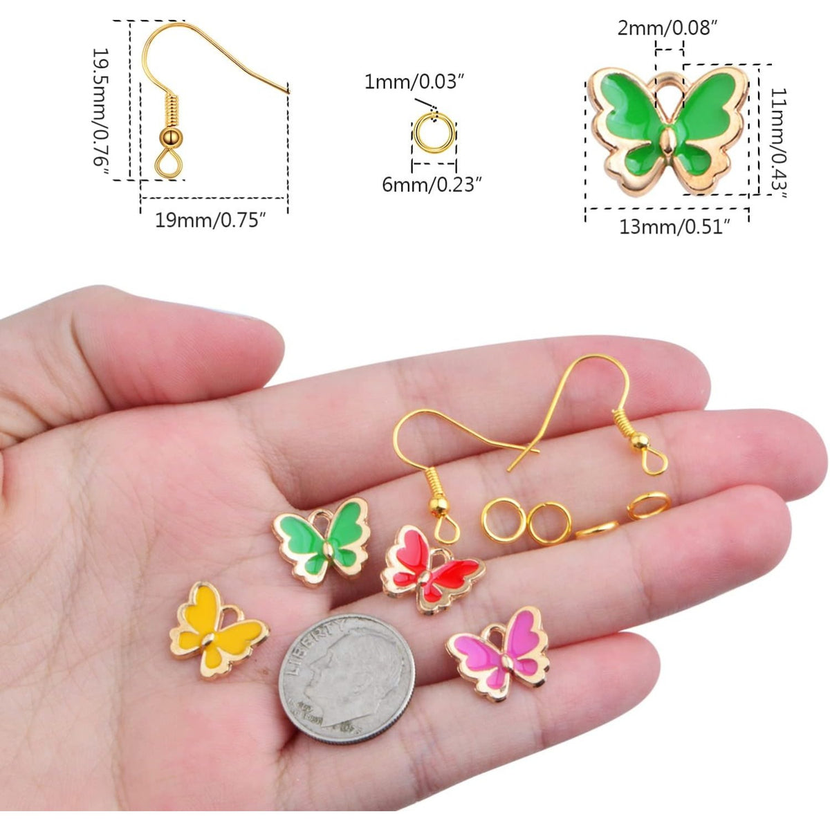 40pcs 10 Colors Enamel Butterfly Charm Pendants and 40pcs Golden Plated Earring Hooks with 80pcs Open Jump Rings, A Plastic Box for DIY Jewelry Making Handmade Supplies