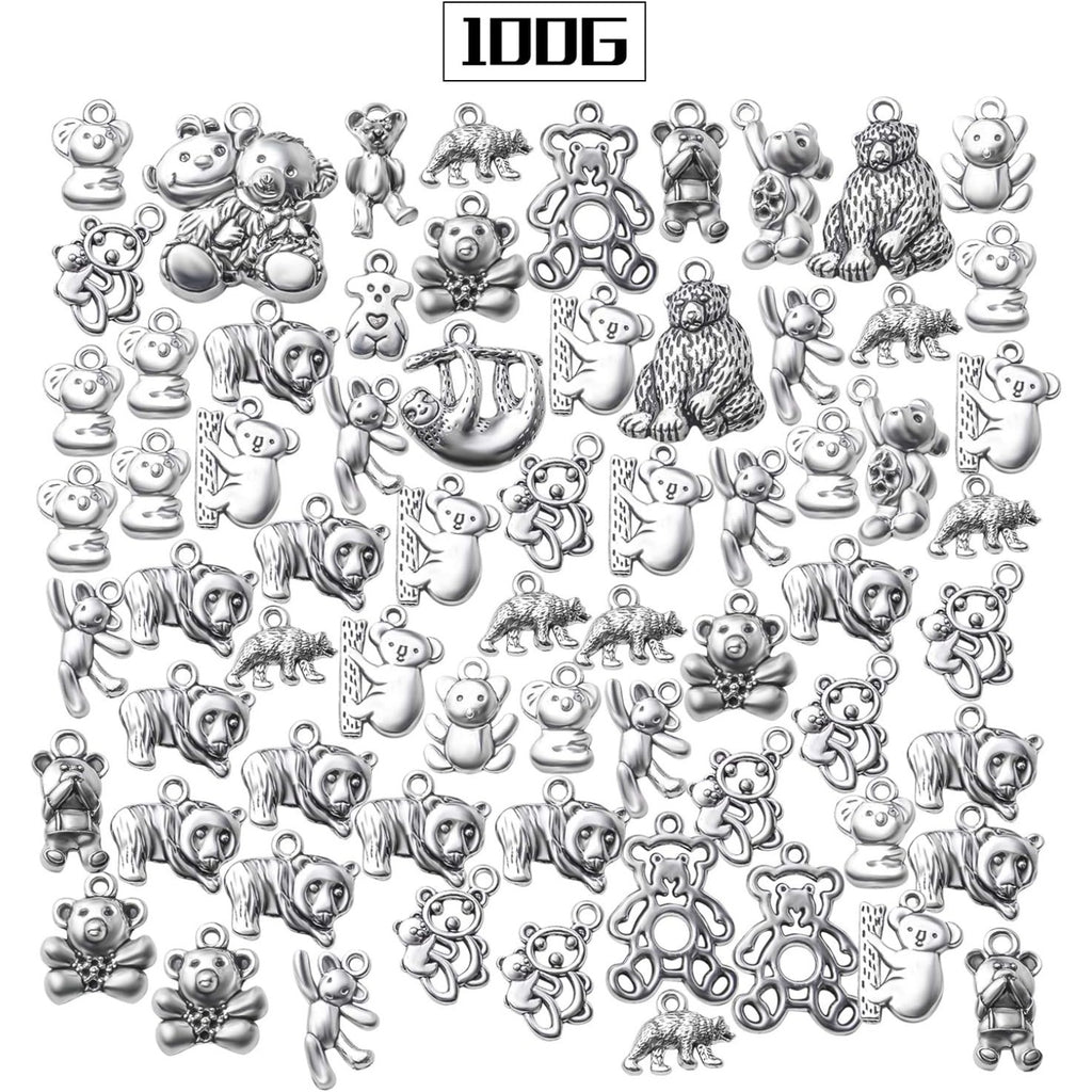 100g Antique Silver Bear Charms Alloy Animal Charms Teddy Bear Charm Pendants for DIY Bracelet Necklace Jewelry Findings Making Accessories