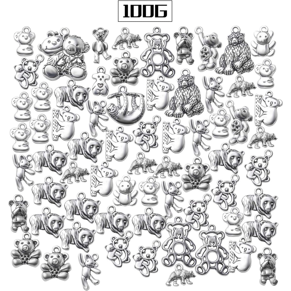 100g Antique Silver Bear Charms Alloy Animal Charms Teddy Bear Charm Pendants for DIY Bracelet Necklace Jewelry Findings Making Accessories