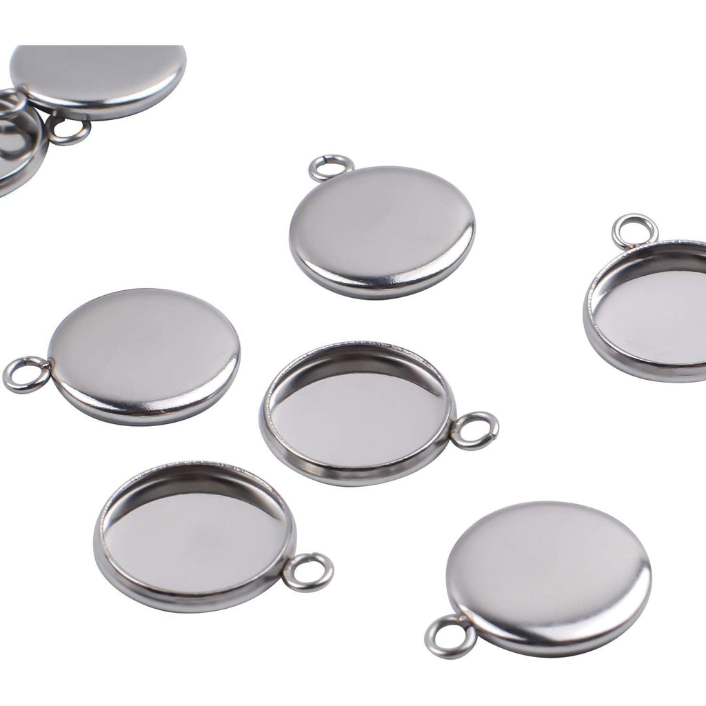 Bezel Pendant Trays, 50 Pieces Stainless Steel 12mm Round Cabochon Settings Trays Pendant Blanks for Jewelry Making DIY Necklace Bracelet Earring