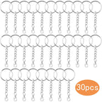 30pcs 25 mm Silver Split Keyrings with Chain Metal Keychain Rings Parts with Jump Rings Lanyard Snap Hook Lobster Claw Clasps for DIY Keychains Art Crafts Jewelry Making