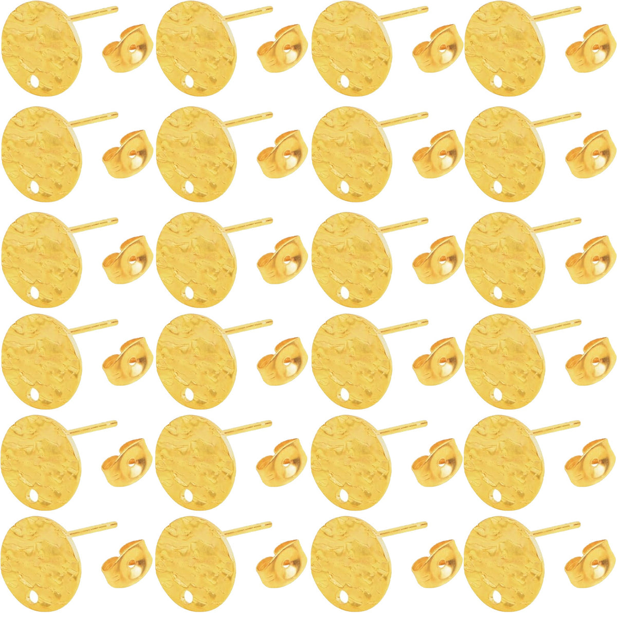 24pcs 3 Sizes Textured Blank Flat Round Stud Earring Findings Stainless Steel Earring Posts with Loop and 24pcs Butterfly Earring Backs for DIY Jewelry Making, 2 Colors