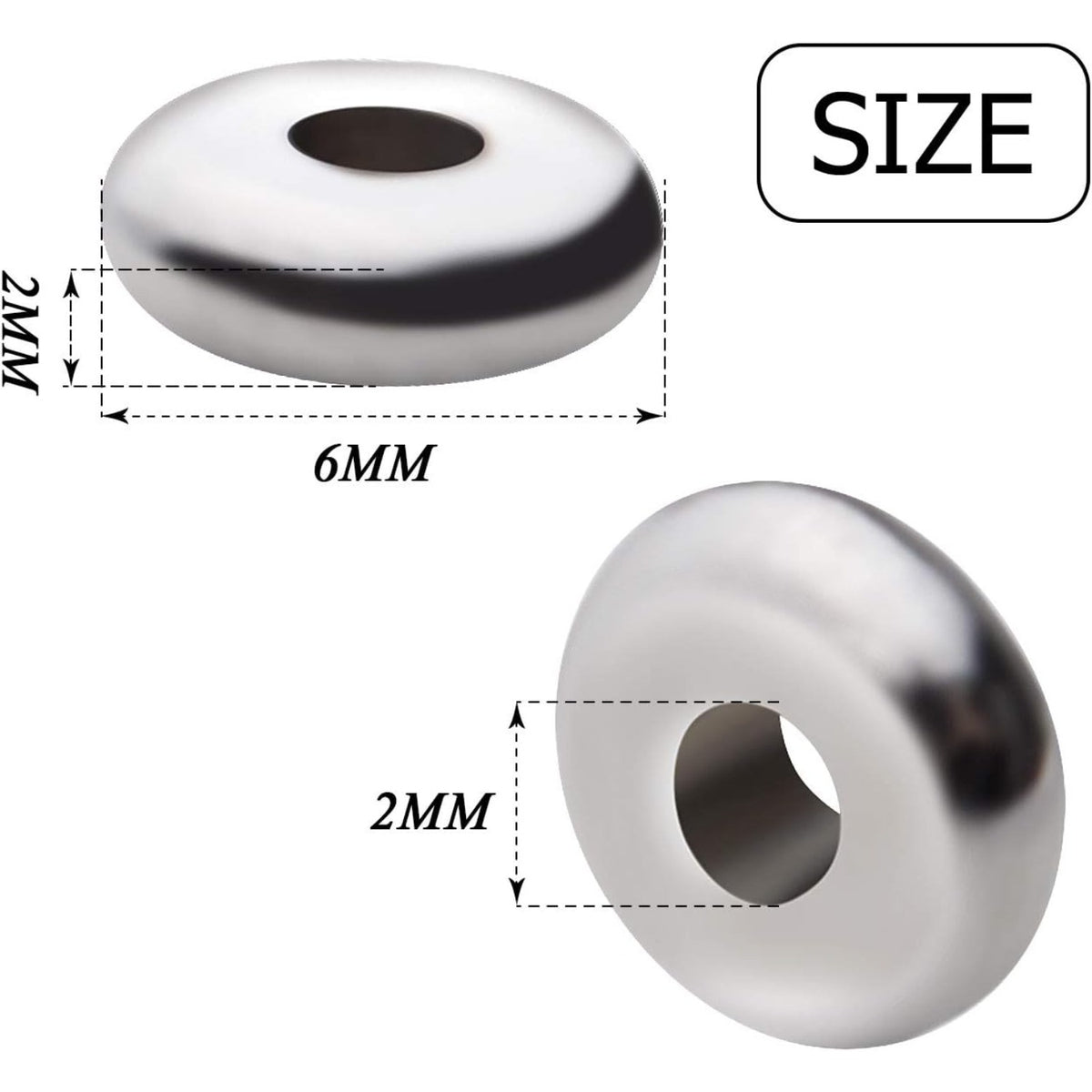 100pcs 6mm Flat Disc Spacer Beads Stainless Steel Round Rondelle Loose Bead Spacers Jewelry Spacers Charms for DIY Necklace Jewelry Making
