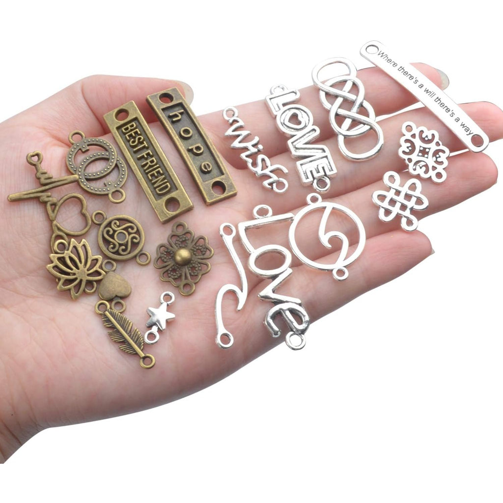 Craft Supplies Charms, 100g (about 78pcs) Mixed Words Message Star Moon Feather Charms Pendants Infinity Symbol Lozenge Flower Connectors Links Jewelry Making Accessories for Crafting