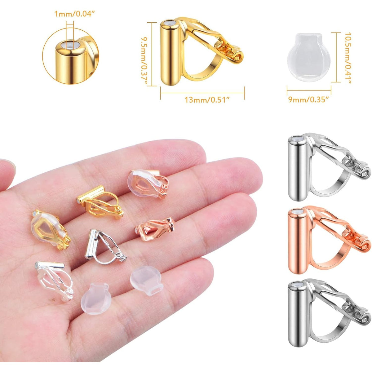 16 Pieces Triangle Shape Clip-on Earring Converter Components with Post and 16 Pieces Comfort Gourd Type Earring Pads for Non-Pierced Ears DIY Earrings Making, 4 Colors
