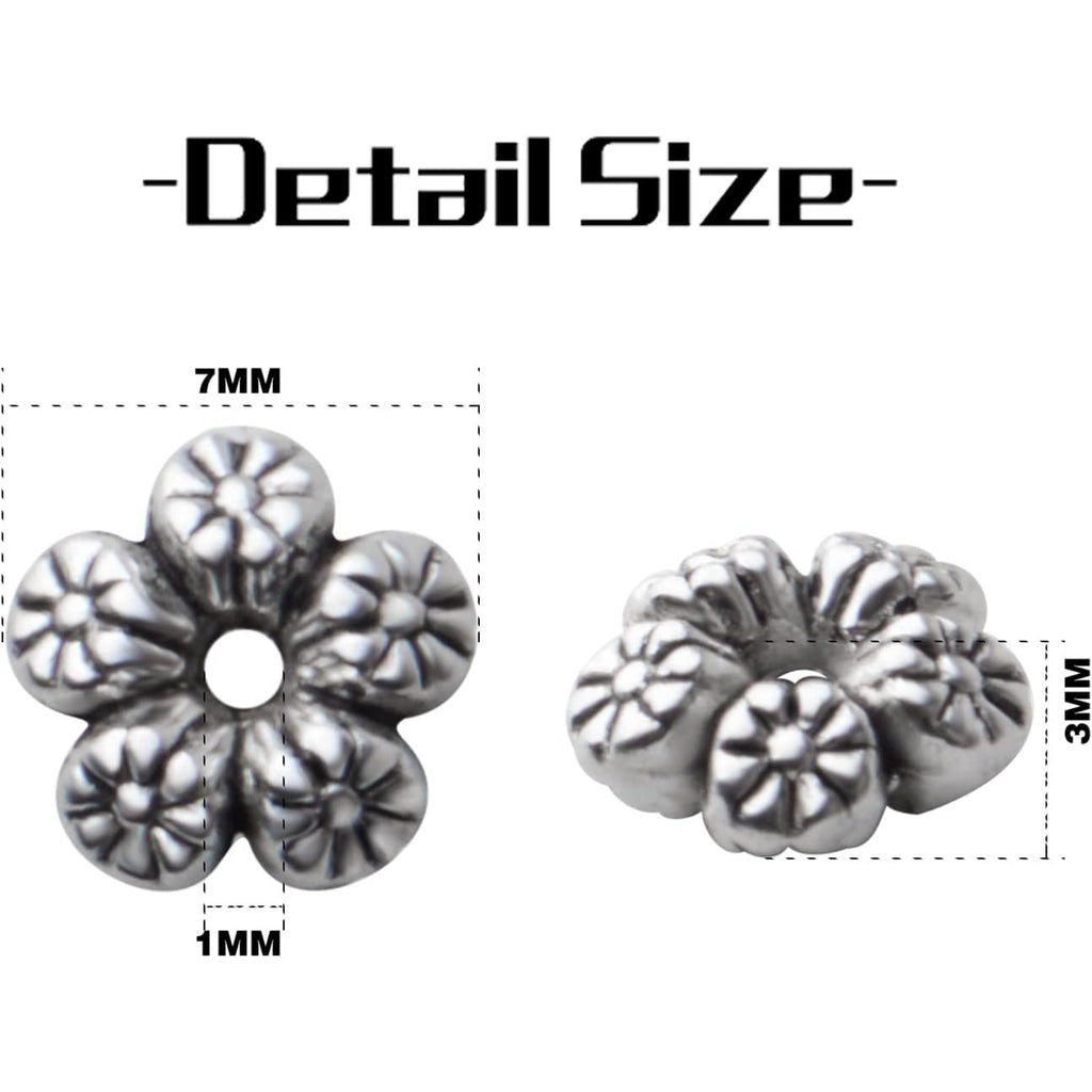 100pcs Antique Silver Flower Spacer Beads Tibetan Alloy Flower Bead Spacer Charm Beads for DIY Bracelet Necklace Jewelry Crafts Making Supplies