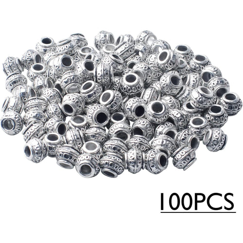 100pcs 8mm Tibetan Antique Silver Large Hole Spacers Beads Alloy Bicone Bead Spacers Round Loose Spacers Jewelry Bead Charms for DIY Jewelry Crafts Making Supplies, Hole:3.8mm