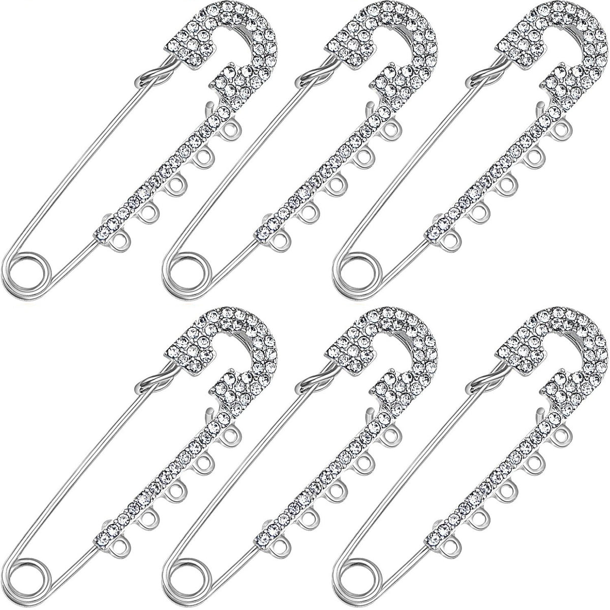 6pcs Rhinestone Safety Pins Brooches Shiny Sweater Shawl Clips Crystal Brooch Pins Accessories,2 Colors