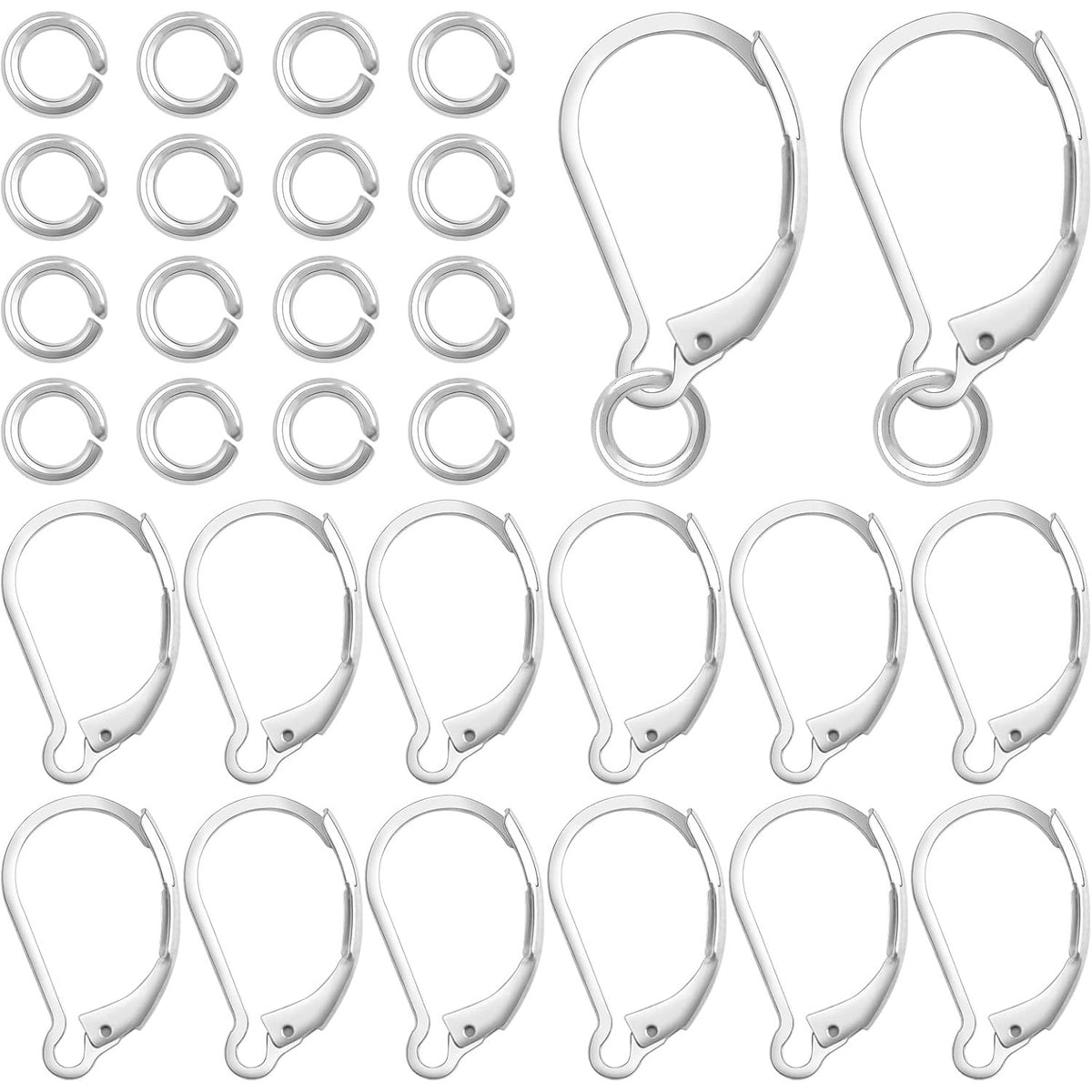 50pcs Stainless Steel Leverback Earring Hooks Hypoallergenic Lever Back French Ear Wire Dangle Hooks with 50pcs Jump Rings for DIY Earrings Jewelry Making Findings
