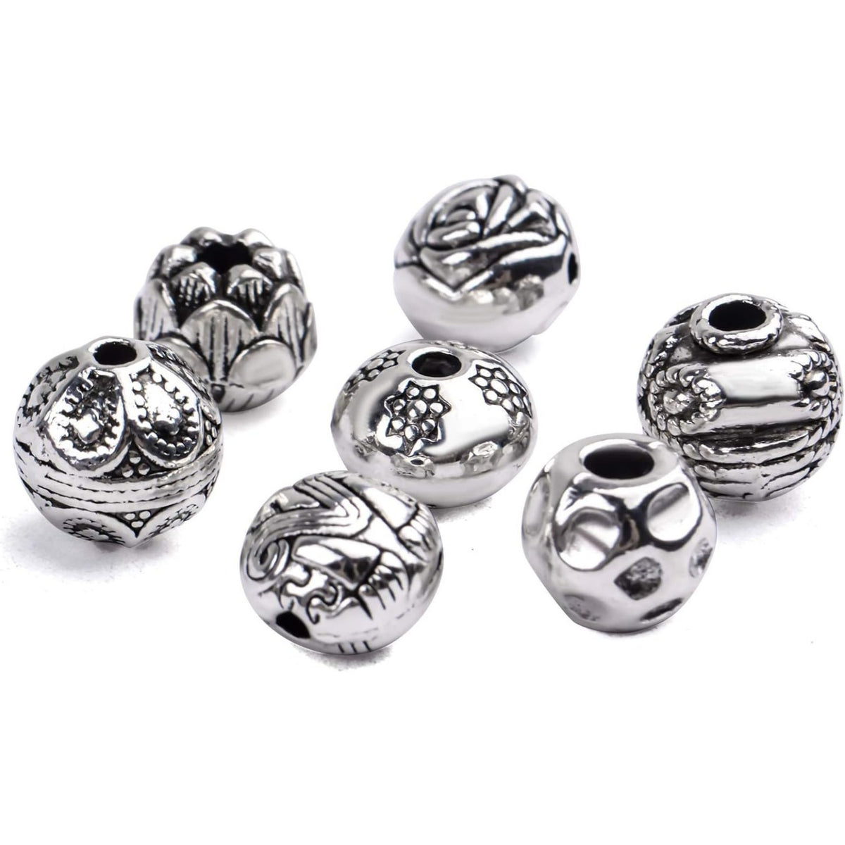 100g (About 40-60pcs) Antique Silver Spacer Beads Small Round Tibetan Loose Beads for Bracelet Necklace Jewelry Making,8-12mm