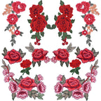 12 Pieces 6 Pairs Embroidered Patches Various Rose Flower Sew on Patch for DIY Art Craft,Clothings,Jeans