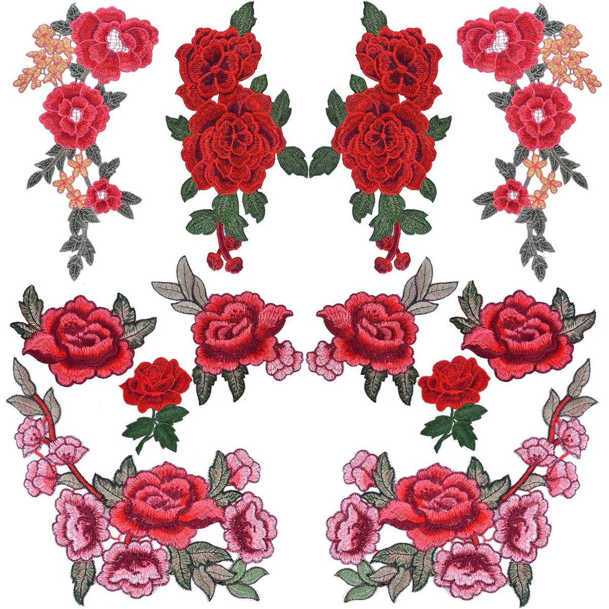 12 Pieces 6 Pairs Embroidered Patches Various Rose Flower Sew on Patch for DIY Art Craft,Clothings,Jeans