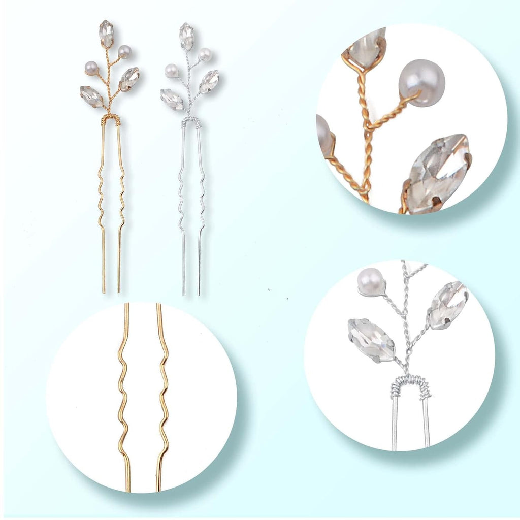 6pcs Pearl Rhinestone Hairpins Clips U-shaped Pearl Embellished Bobby Pins Headpiece Bridal Hair Accessories with a Plastic Box for Women Bride Bridesmaid Wedding Birthday, 2 Colors