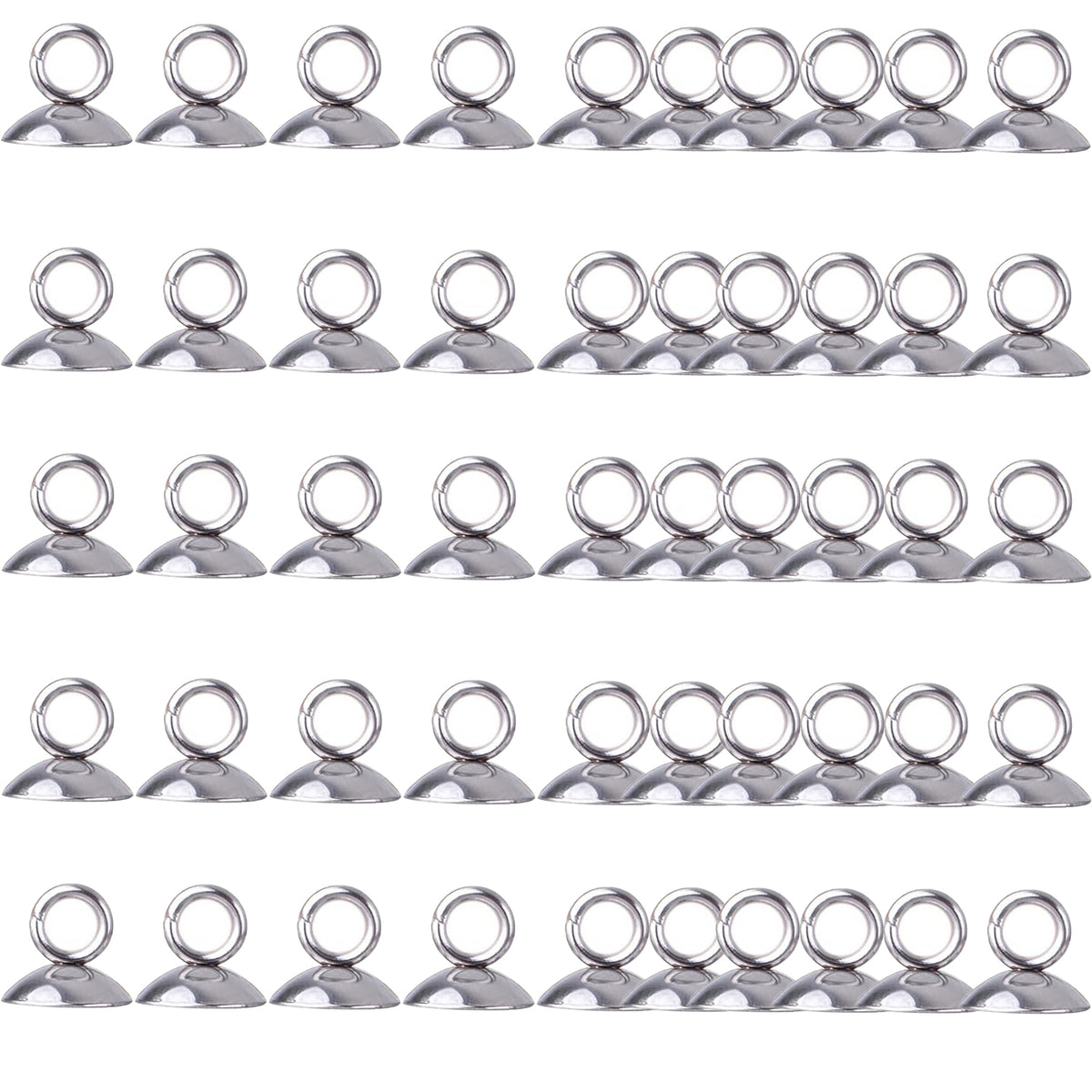 50pcs 5 Sizes Bead Cap Pendant Bails Stainless Steel Round Bails Caps Bead Caps with Loop Dangle Charm Bead Connectors for Jewelry Necklace Bracelet Making