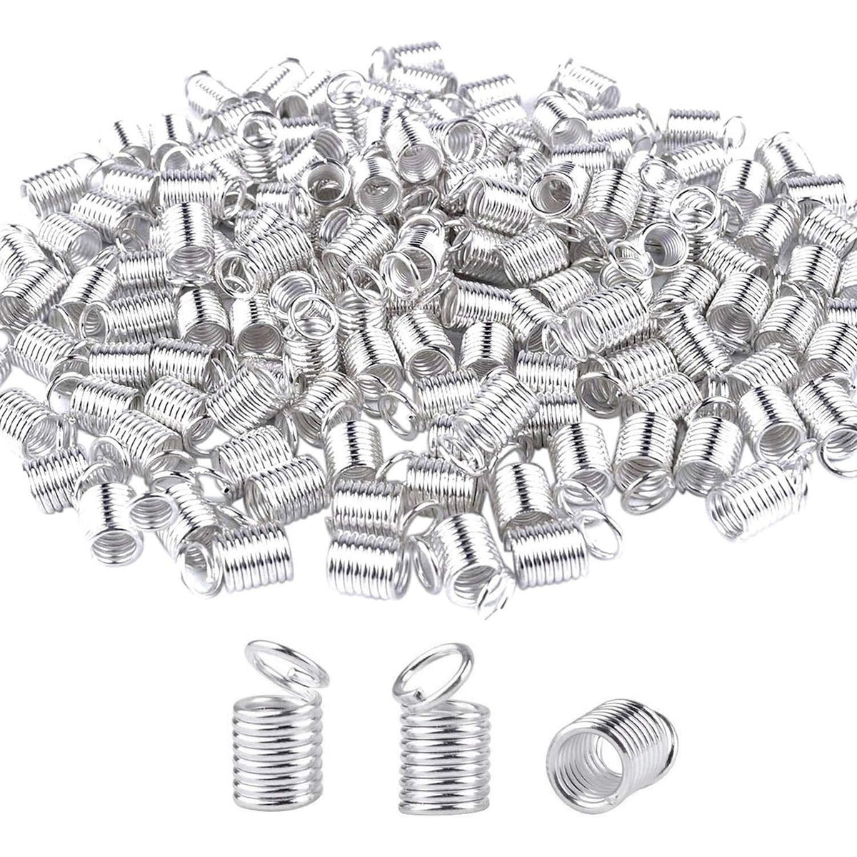 150pcs Antiqued Brass Silver Crimp Fasteners Leather Cord Ends Caps Necklace Clasp Jewelry Parts 9x5mm