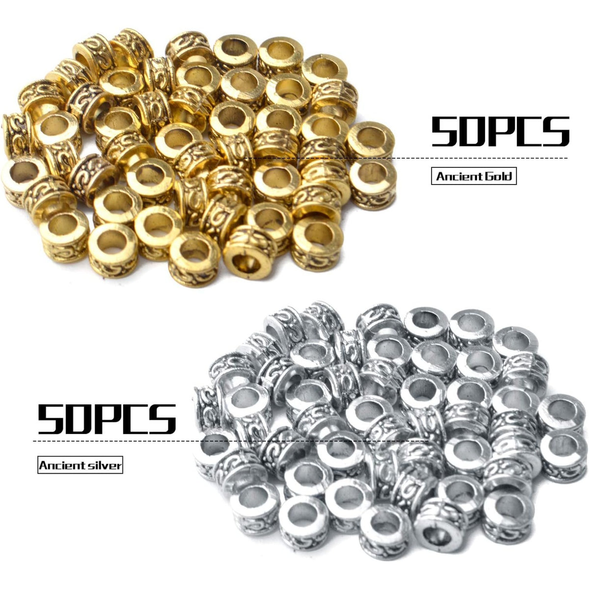 100pcs Alloy Tube Beads Spacers Tibetan Column Spacer Bead Rondelle Loose Beads Jewelry Spacer Charms for Bracelet Necklace Jewelry Making Crafts Supplies