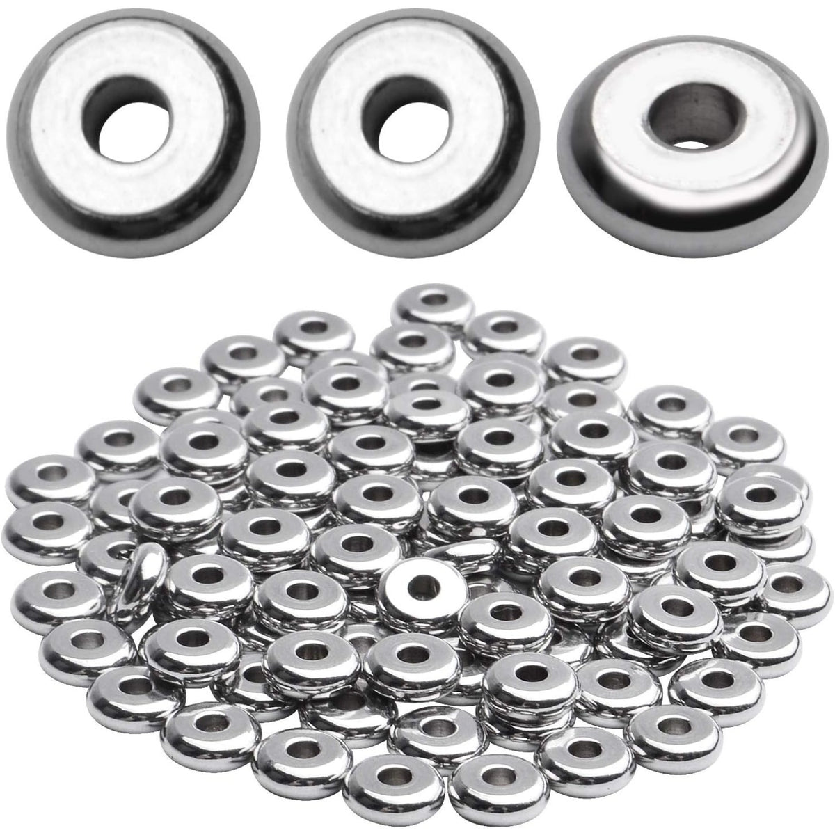 Rondelle Spacer Beads, 100pcs Stainless Steel Disc Rondelle Slices, 6x2mm