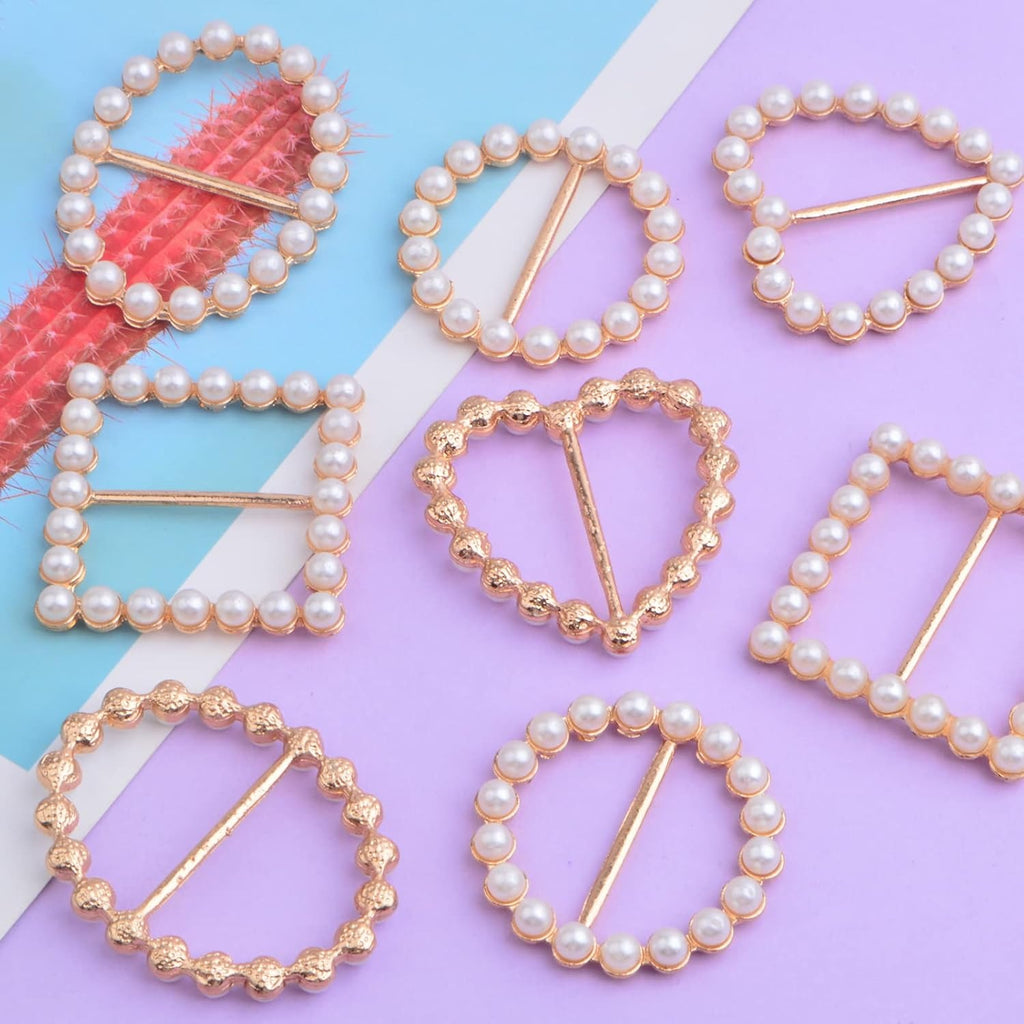 8pcs T Shirt Scarf Clip Ring Round Square Oval Heart Shape Scarf Ring Clip Buckle with Pearl for Clothing Ring Wrap Holder Parties Costume Clothes Corner(4 Styles)