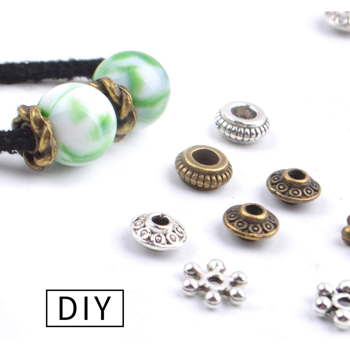 Tibetan Spacer Beads, 300 Pieces Alloy Beads Jewelry Findings for Bracelet Necklace Jewelry Making, 6 Styles, Antique Silver and Bronze