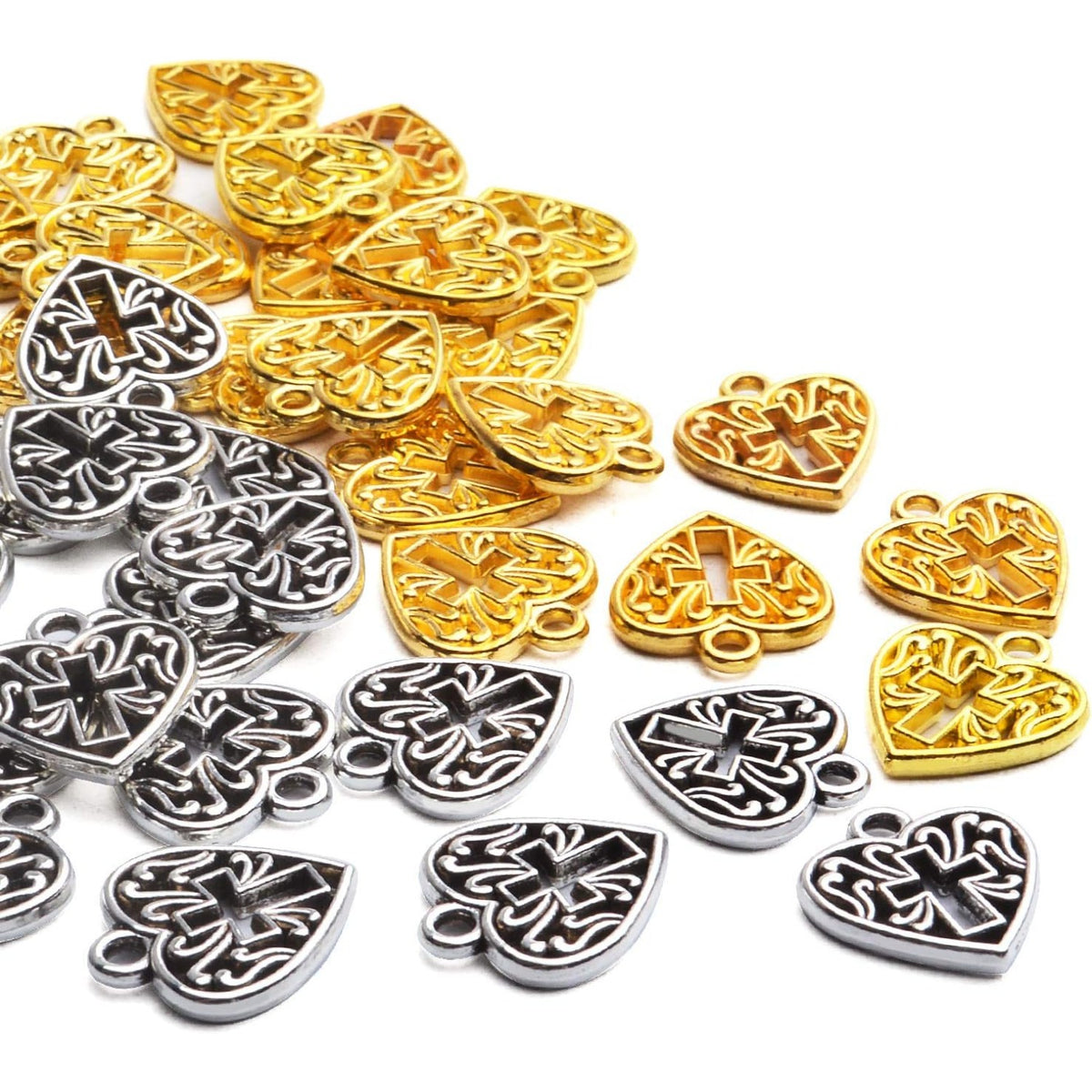 50pcs 16mm Alloy Heart Cross Charms Hollow Love Heart Charms Tibetan Heart Charms Jewelry Charms Pendant for DIY Jewelry Making Crafts Making