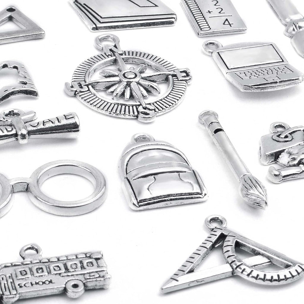 63pcs Antique Silver School Teacher Graduation Charms for DIY Jewelry Making
