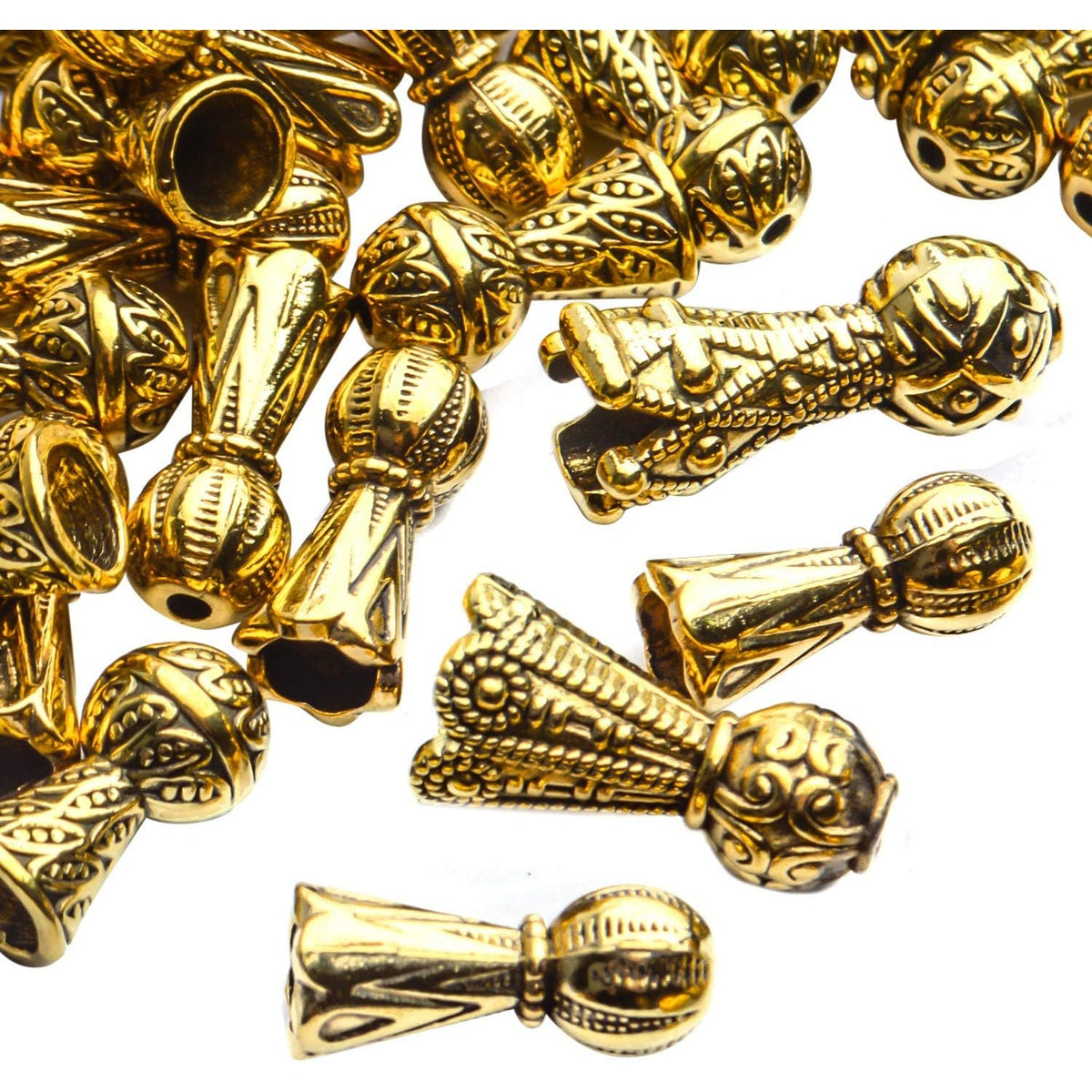 Jewelry Bead Caps,100 Gram Antique Golden Bead Caps Tibetan Style Bead Cones Caps Flower Bead End Caps Alloy Bead Terminators with Ball End for Jewelry Bracelet Necklace DIY Craft Making,7 Styles