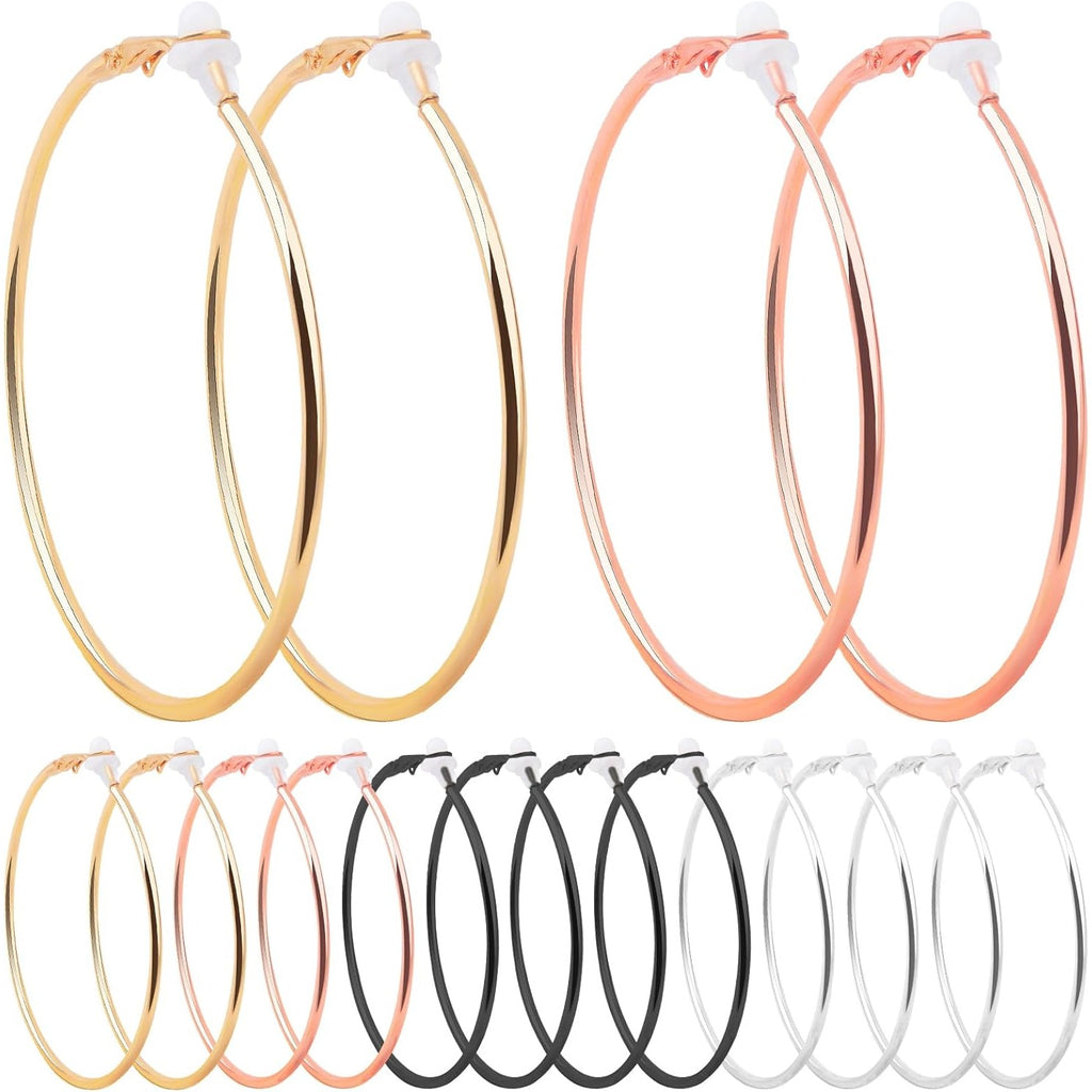 8 Pairs 60 mm Round Open Earring Beading Hoops Metal Hoop Earrings Findings Component with Silicone Earring Pads for DIY Crafts Jewelry Making Wedding Party Gifts, 4 Colors