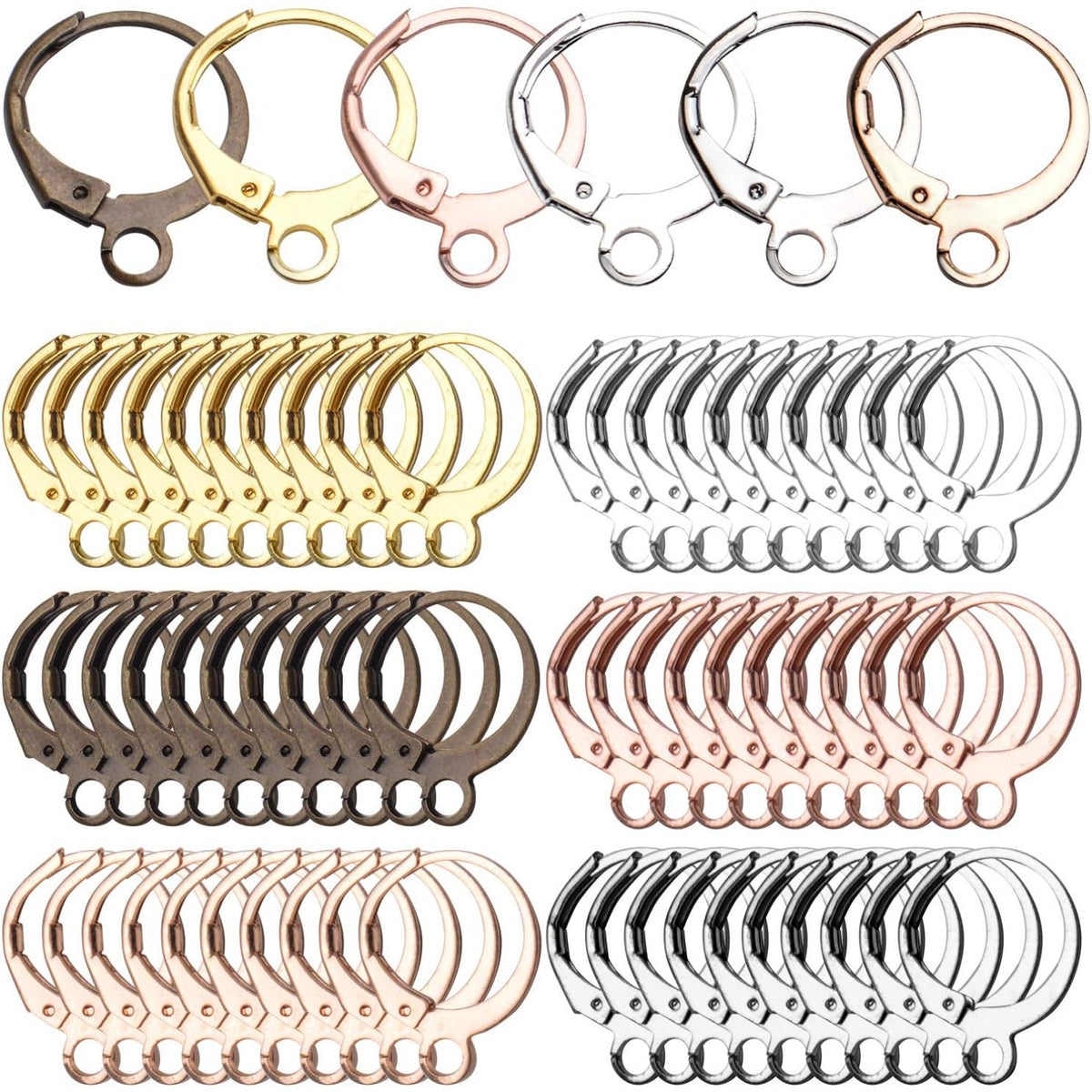 60pcs French Round Earring Hooks Leverback, 30 Pairs, 6 Colors, Simple Design, Polished Finish, Nickel &, Suitable for Jewelry Making & Crafting